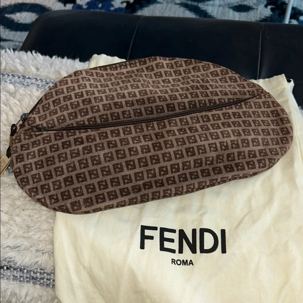 FENDI Vintage Zucchino FF Brown Suede Logo Monogram Clutch/Pouch - Picture 1 of 8